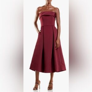 Amsale Red Strapless Sweetheart A-Line Dress for Weddings